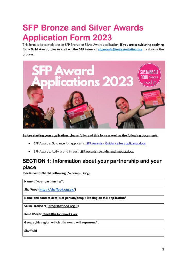 Sheffield silver award application