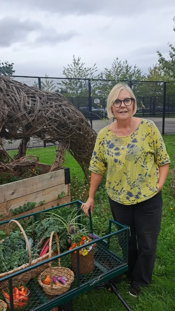 Environmental and Gardening Lead teacher Angela at Arbourthorne Community Primary School garden